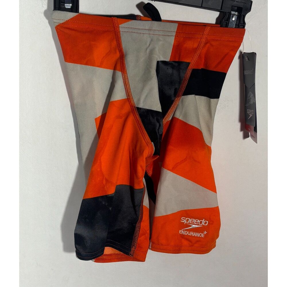 Speedo Endurance+ Youth 22 Jammer Orange Gray Black Competition Swimsuit NWT